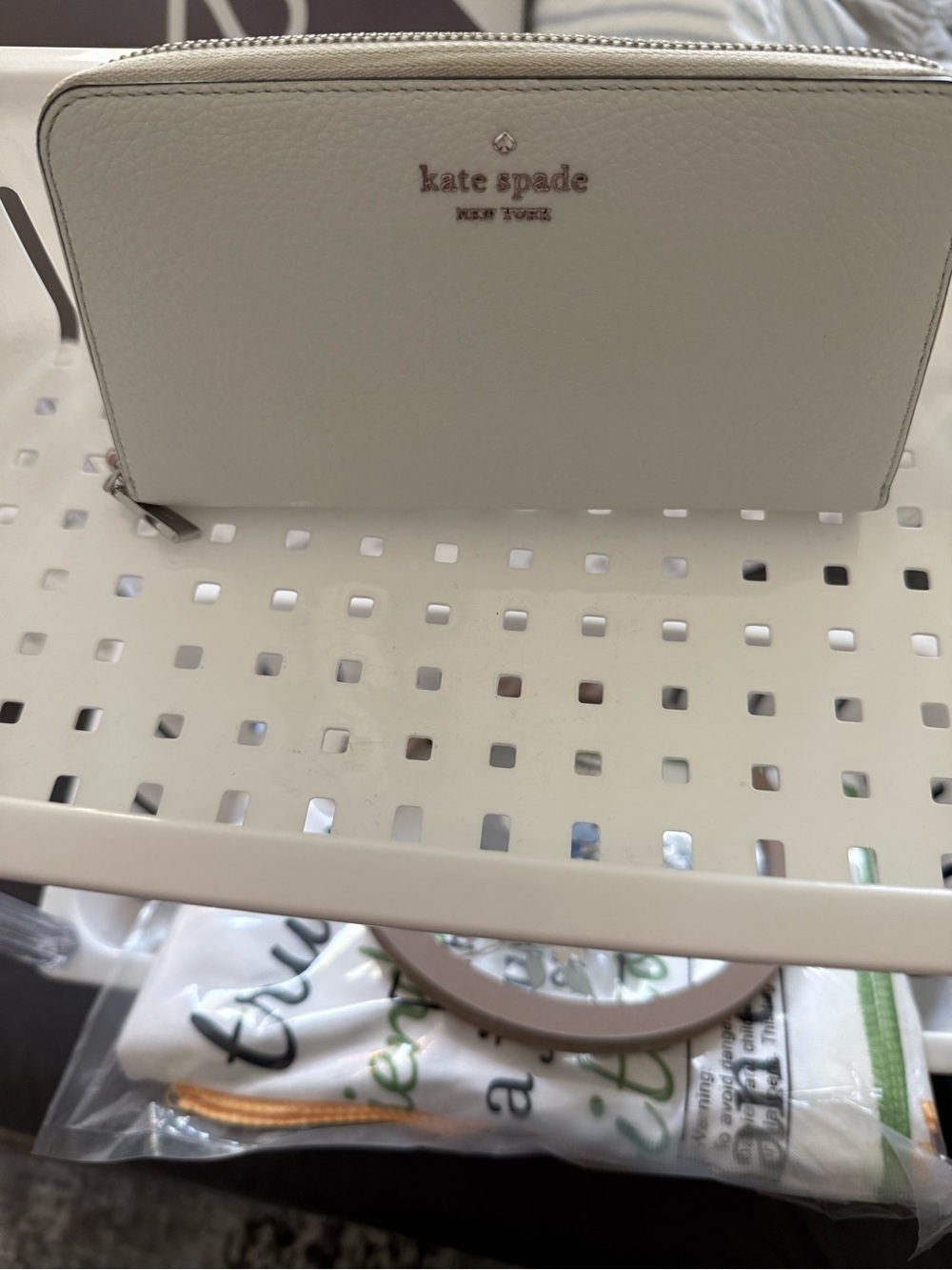 kate spade New York Cream Leather Zip Wallet